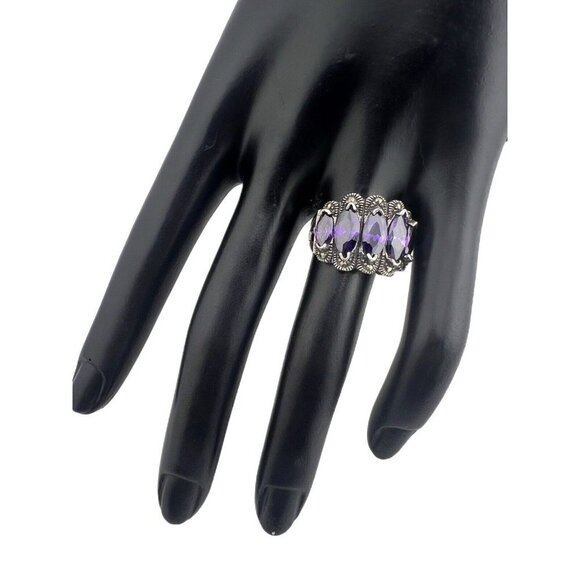 Natural Amethyst Pyramid Ring in 925 Sterling Silver Size 8 - Picture 1 of 7